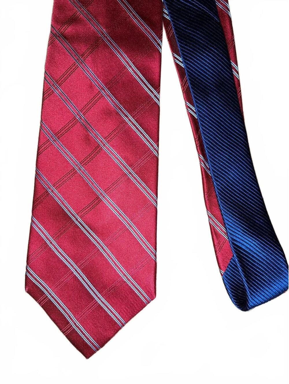 Tommy Hilfiger Red Navy Silk Stripe Necktie Preppy Ivy League Trad American Corp